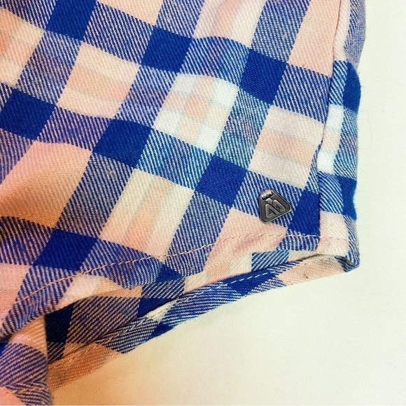 Matix blue tan plaid flannel button up women's shirt S - Picture 7 of 11